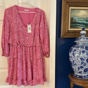 NWT Women’s Caramela Eloise Pink Animal Print Ruffled 3/4 Sleeve Dress Sz Large